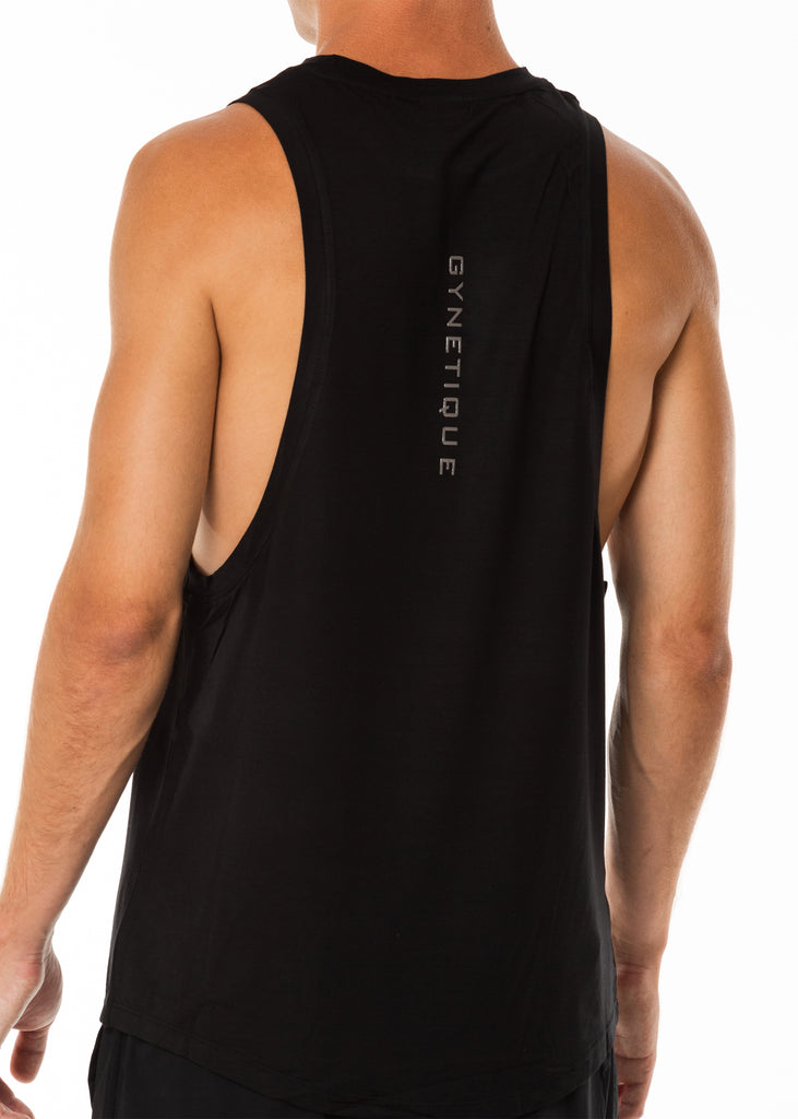 New Zealand Men's Black muscle tank gym wear, relaxed fit, round neck workout top