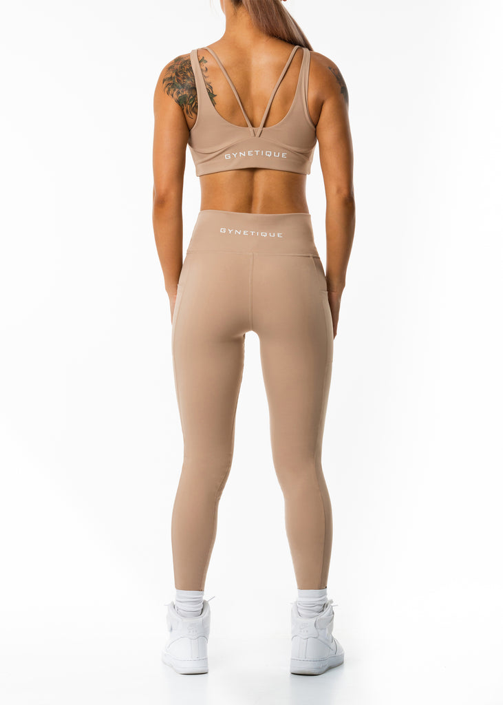 Women's High-Waisted Bimaterial Cardio Fitness Leggings - Khaki