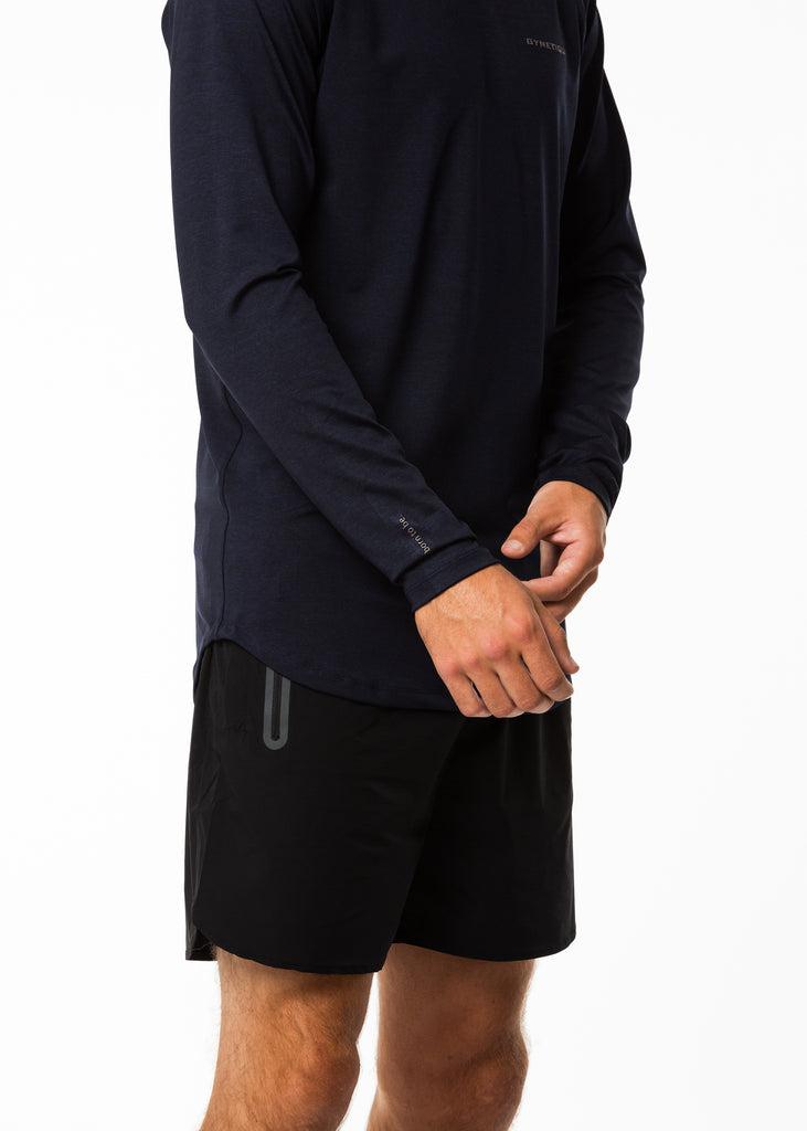 Men's gym wear online nz, born to be on sleeve, full sleeve workout top in navy, fitted style, round neck