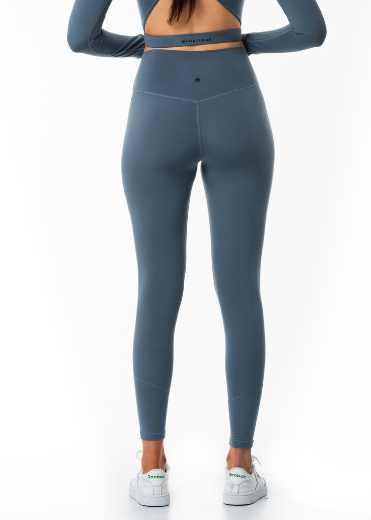 Women's fitness grey tights back view logo