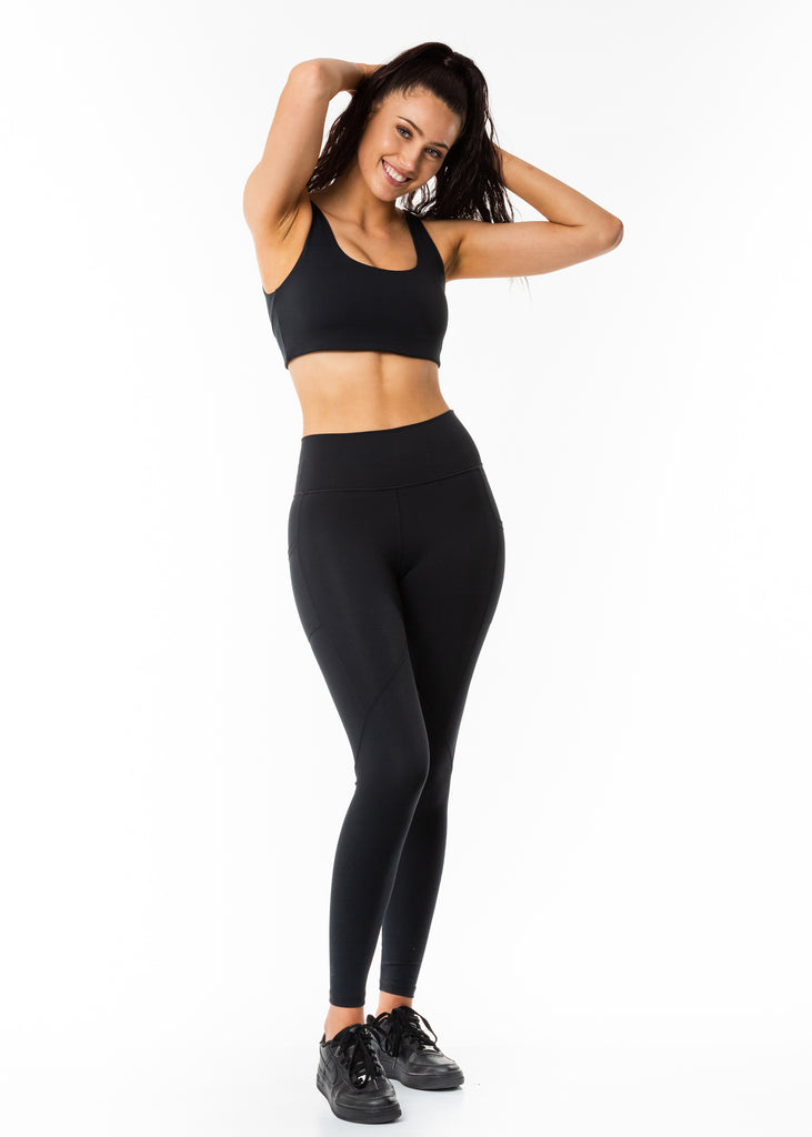 Gym wear online online for women, phone pocket high waist tights in black