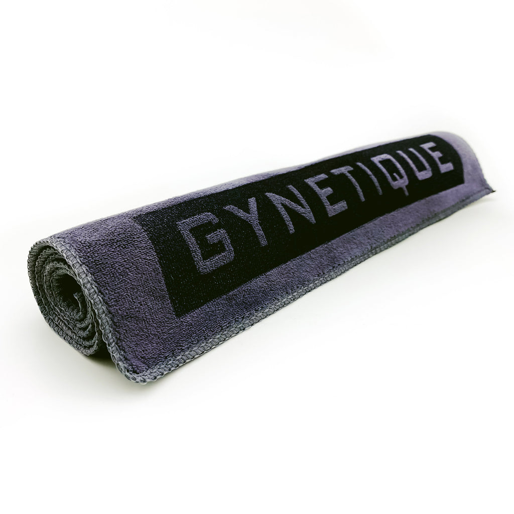 Gym workout sweat towel New Zealand, grey, microfibre, laser etched gynetique logo, medium size